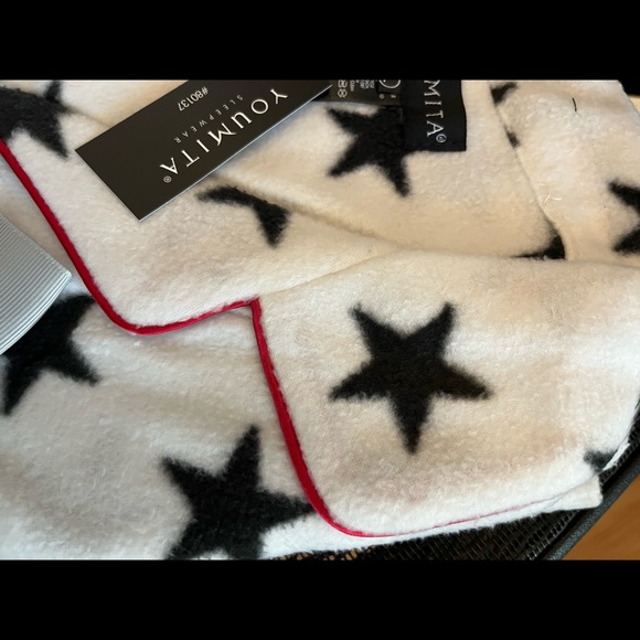 Star covered Black and White 2 Piece Pajama Set with Red Piping - Picture 5 of 6